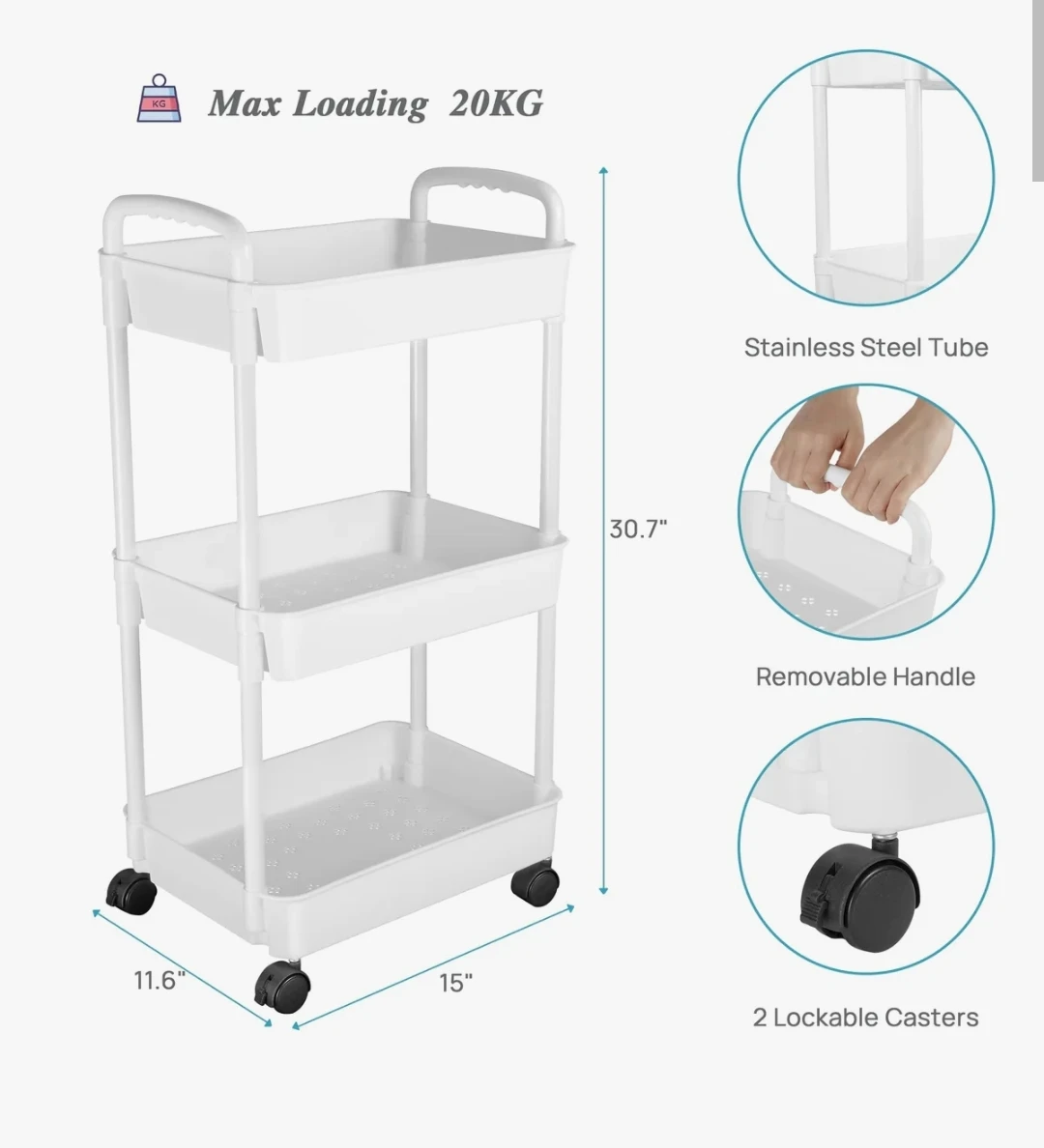 3-Tier Utility Rolling Cart