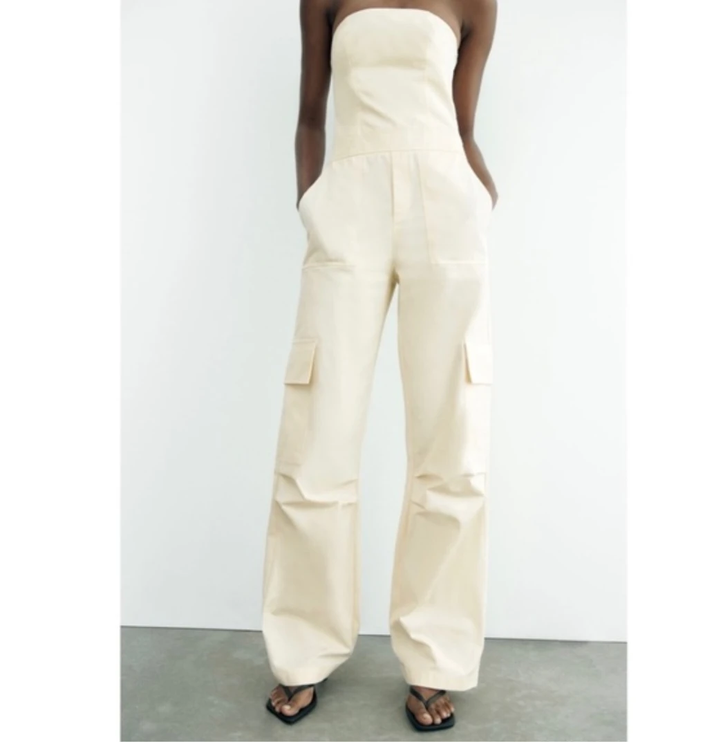 ZARA Strapless Long Cargo Jumpsuit - Size Small - photo 4