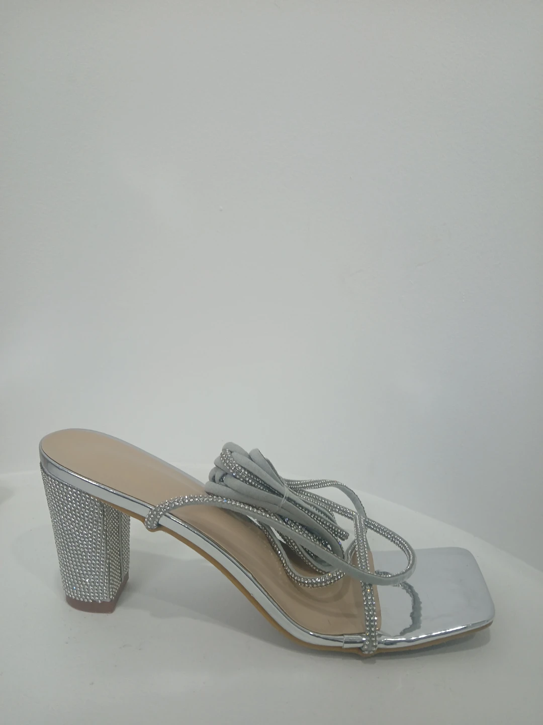 Silver Embellished Lace-Up Block Heels - photo 5