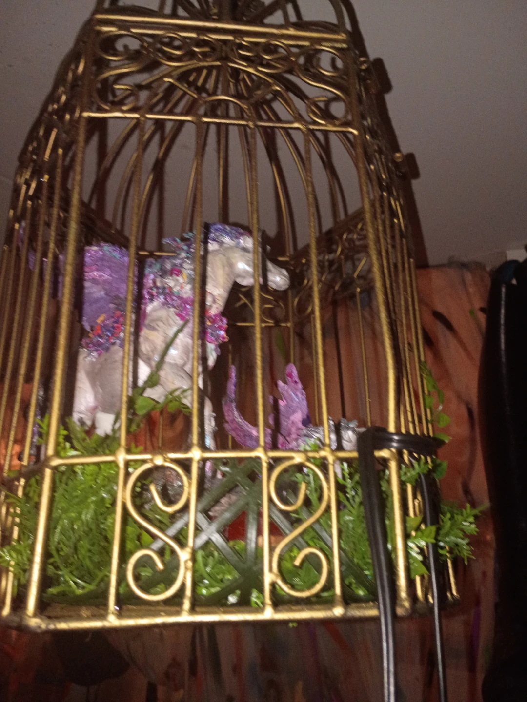 Decorative Golden Birdcage with Unicorn Figure - photo 4