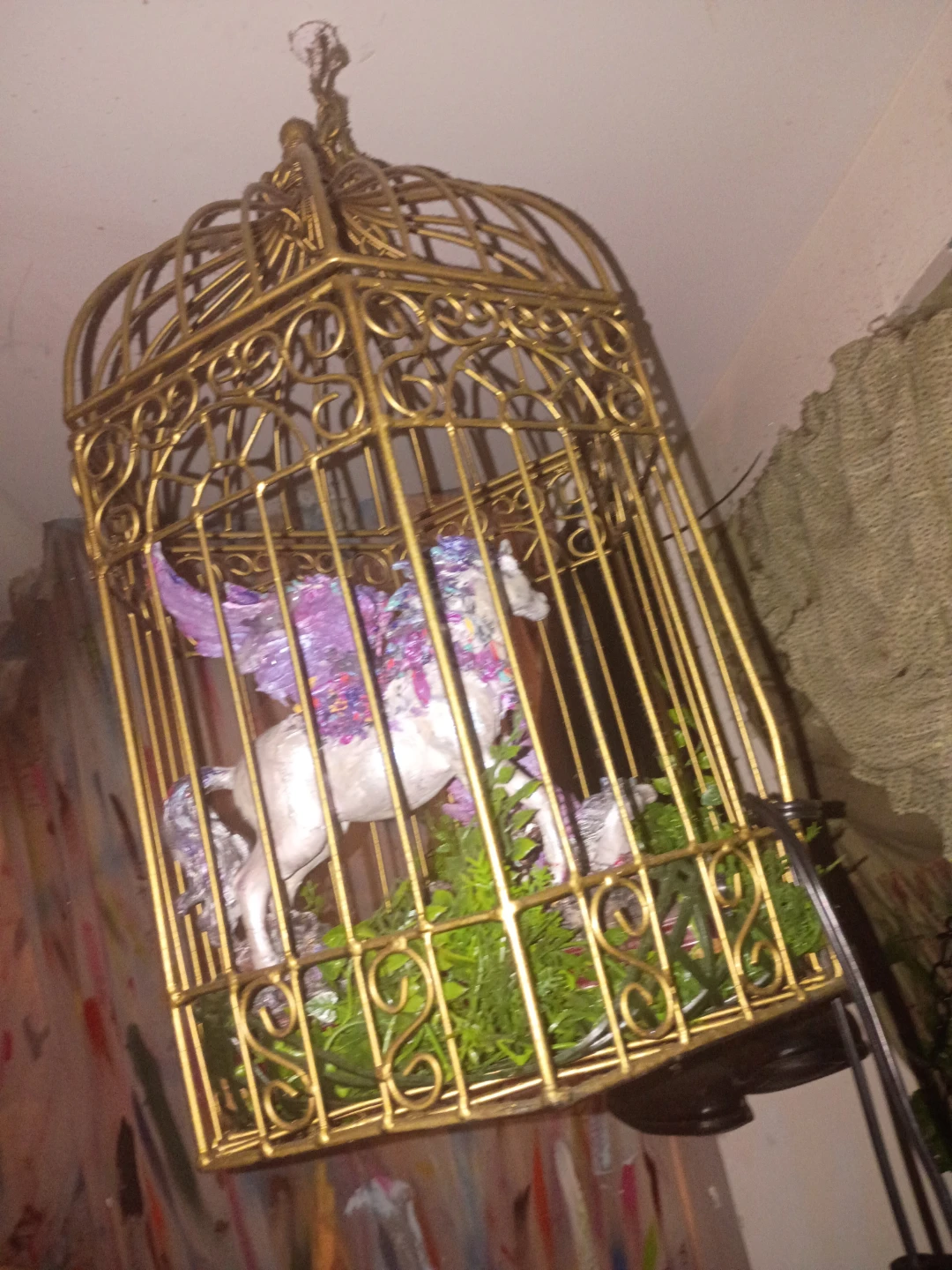 Decorative Golden Birdcage with Unicorn Figure - photo 5