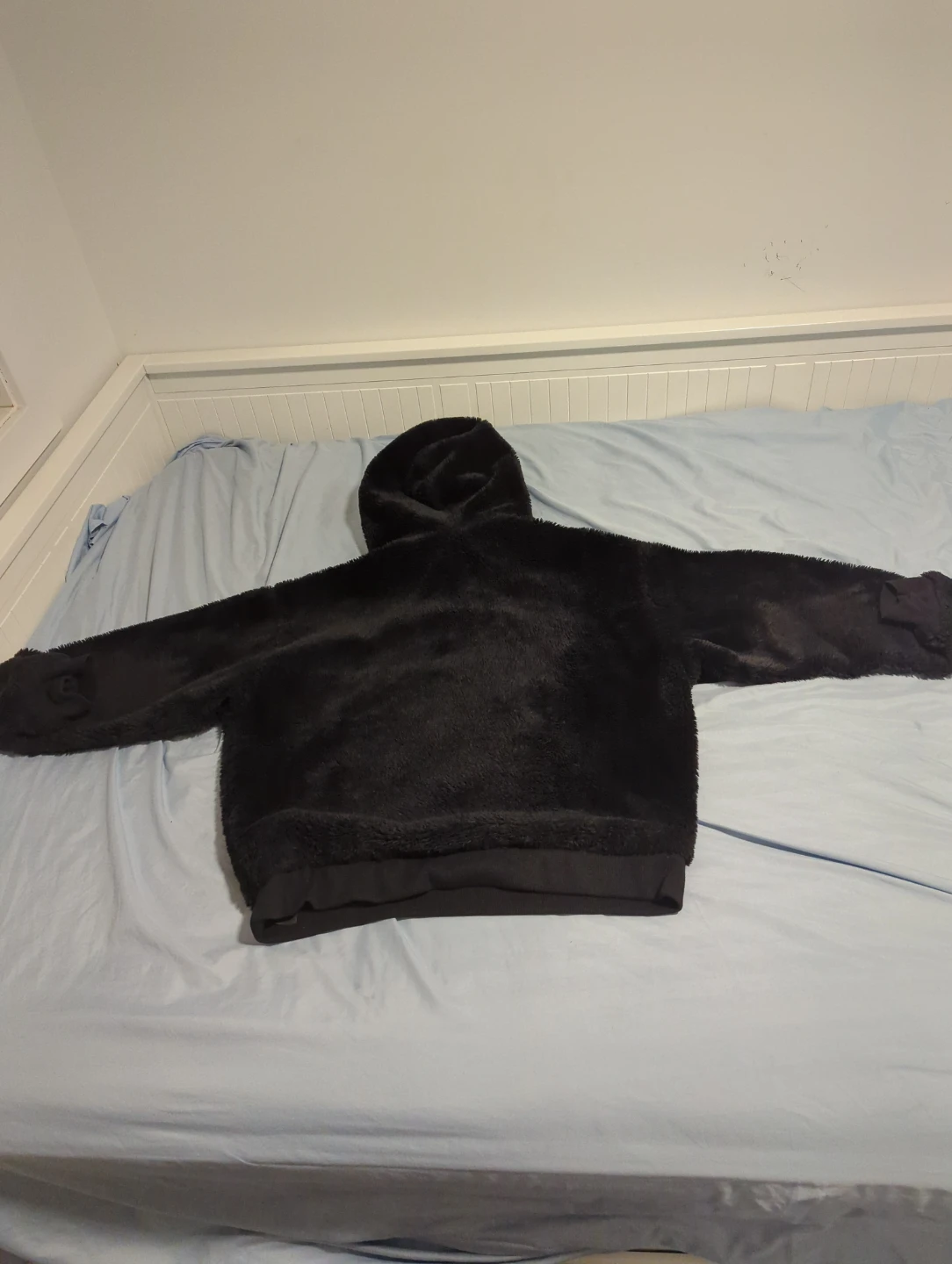 Black Faux Fur and Nylon Anorak Hoodie