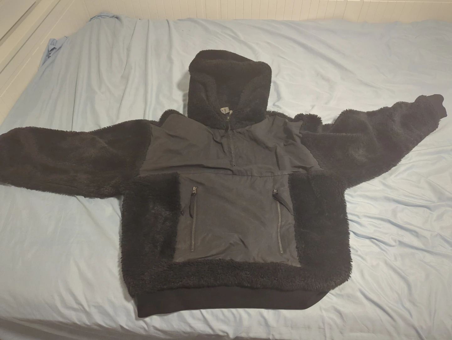 Black Faux Fur and Nylon Anorak Hoodie - photo 2