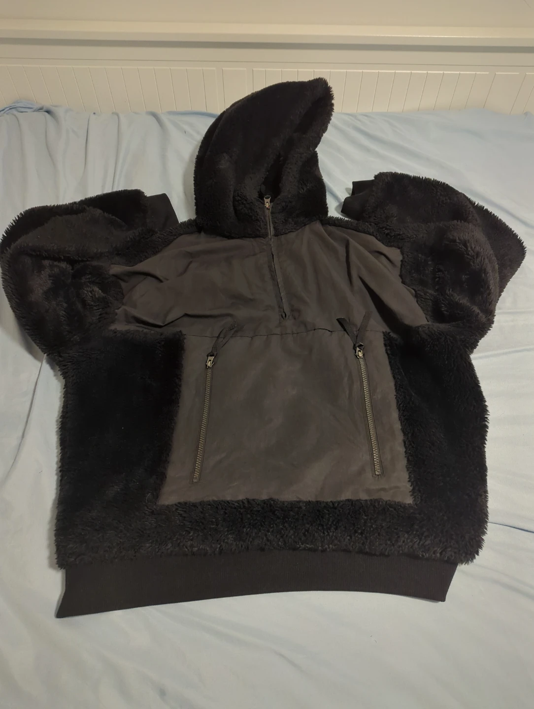 Black Faux Fur and Nylon Anorak Hoodie - photo 3