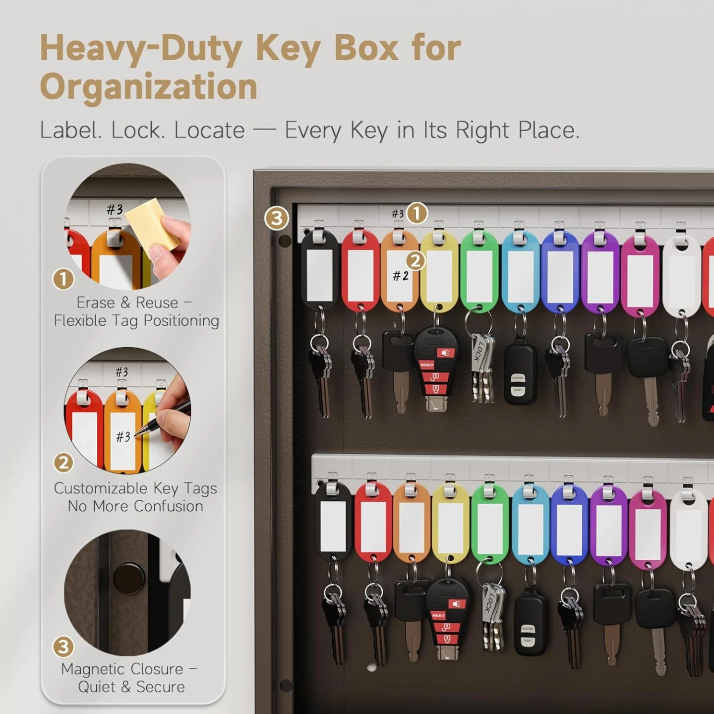 Wall Mounted Key Box Lock Security 60-Key Cabinet - photo 4