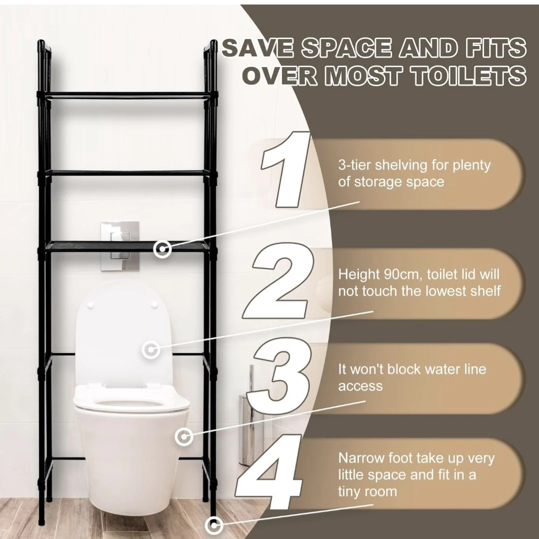 Black 3-Tier Over-the-Toilet Storage Shelf - photo 5