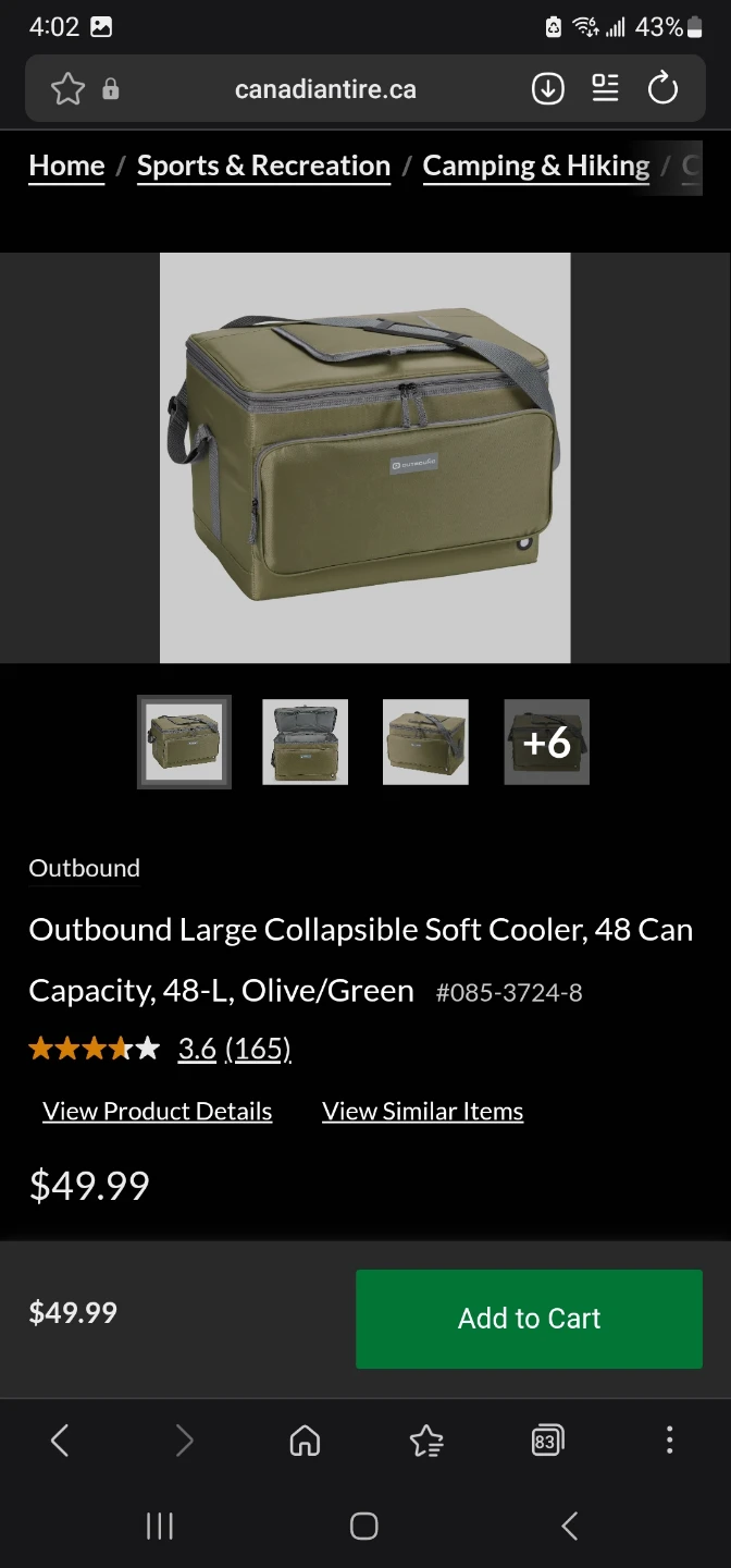 Outbound Large Collapsible Soft Cooler, 48 Can, Olive/Green