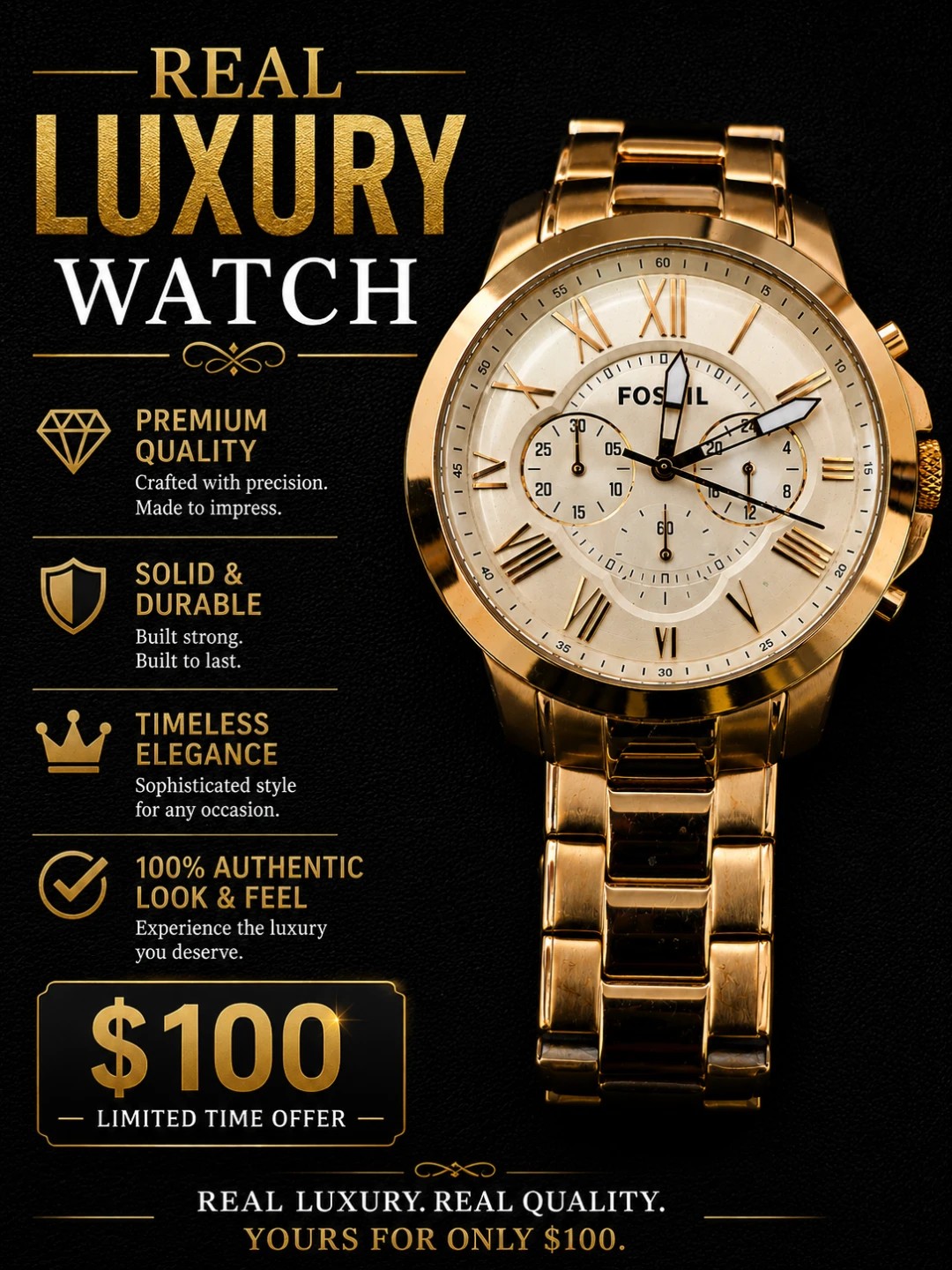 Fossil Gold Tone Chronograph Watch