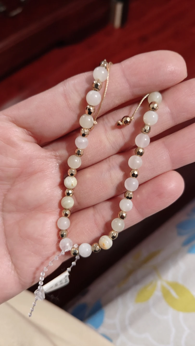 Ladies Bracelet White Beads Gold Tone Accents