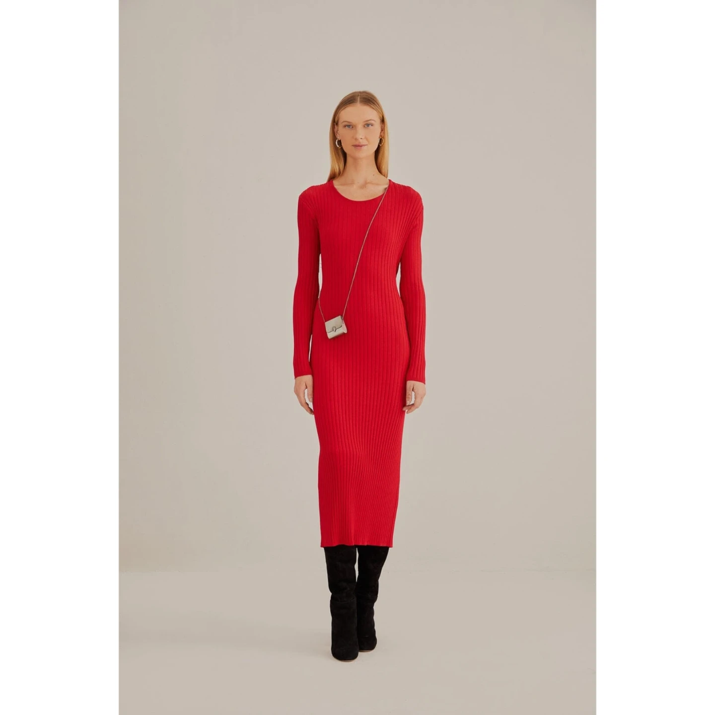 FARM Rio red knit midi dress in a ribbed fabric - photo 2