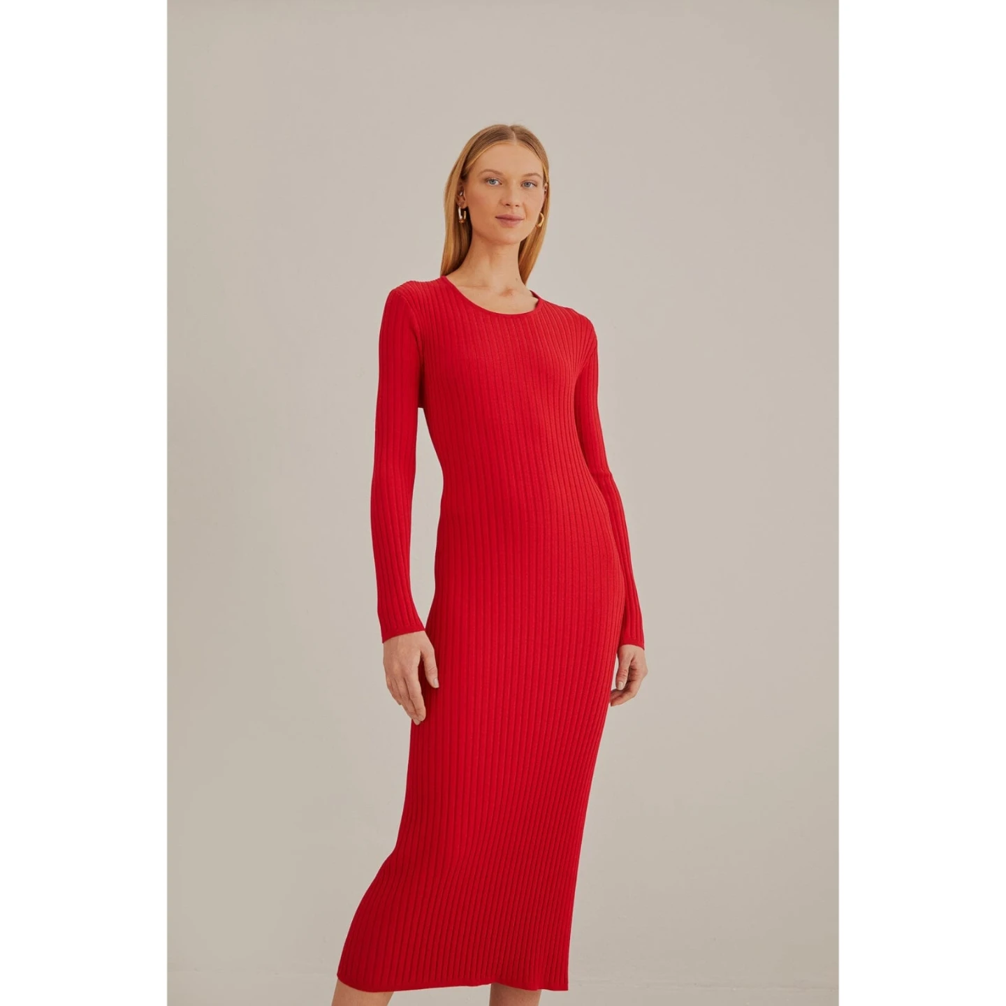 FARM Rio red knit midi dress in a ribbed fabric - photo 5