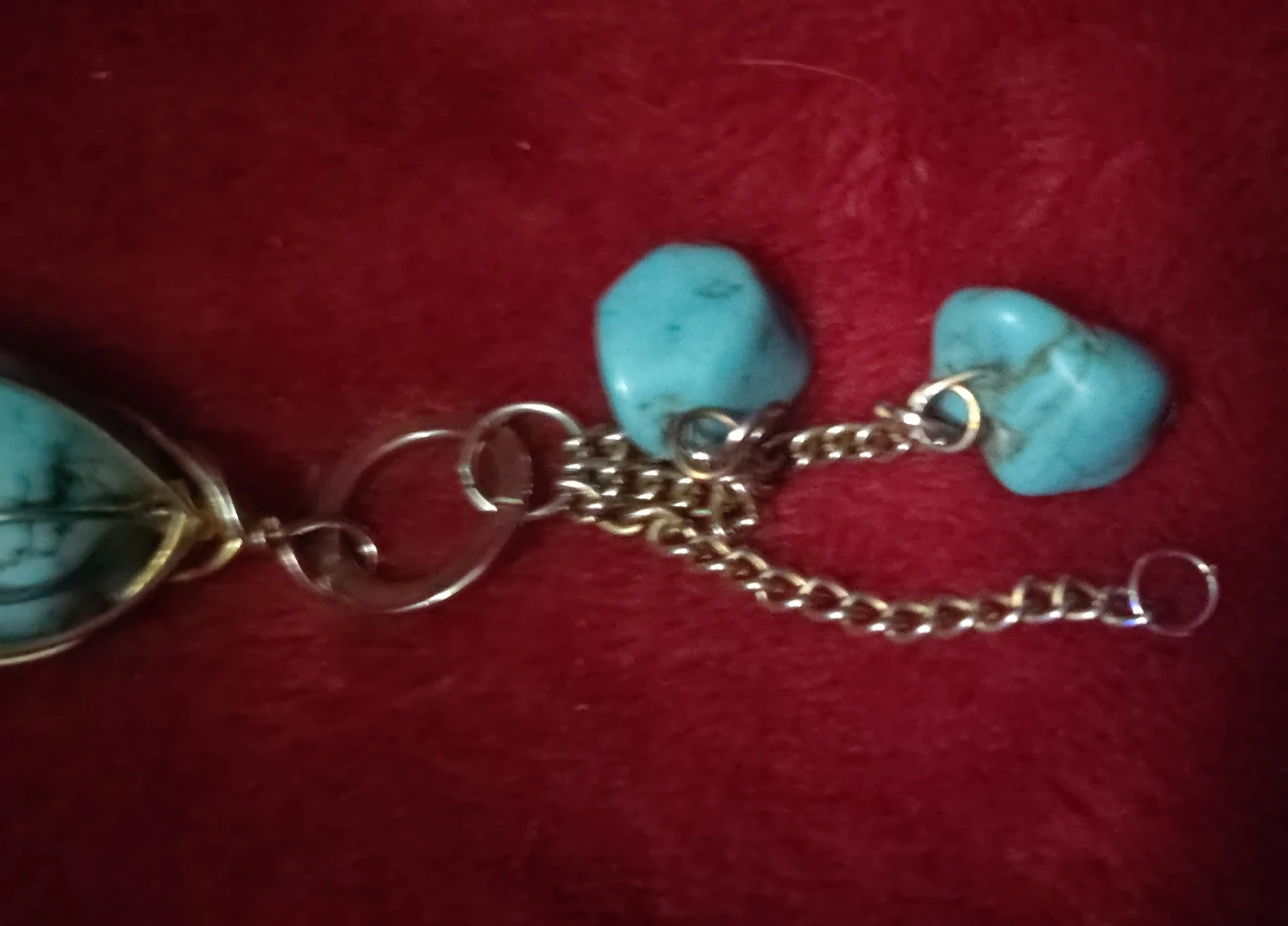 Turquoise Stone Necklace with Gold Wire Wrap