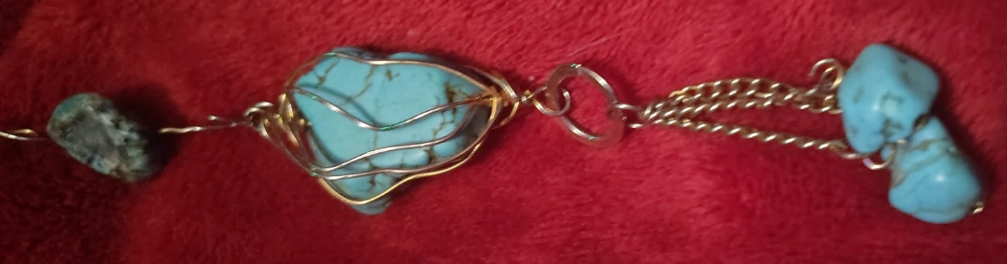 Turquoise Stone Necklace with Gold Wire Wrap - photo 4