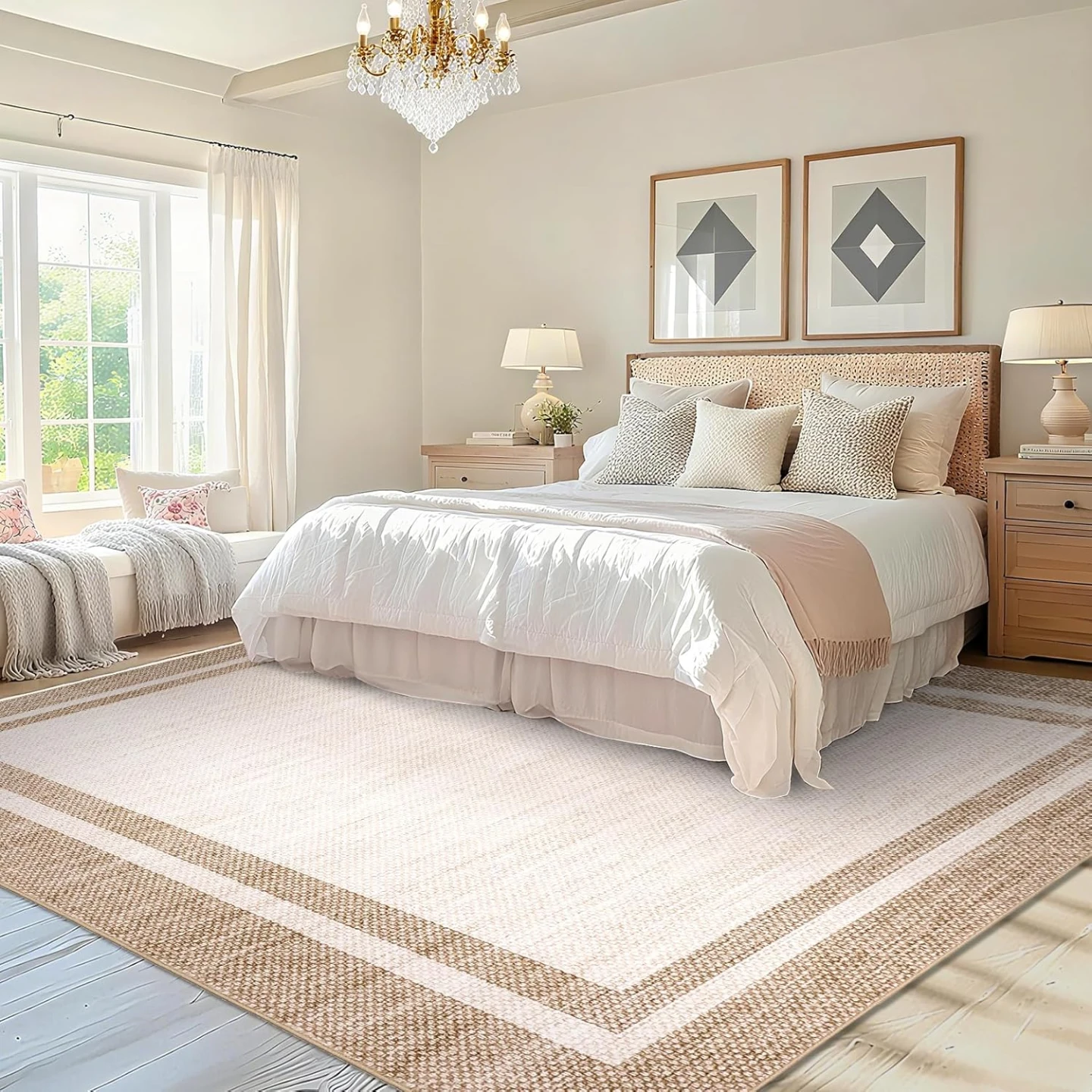 GarveeHome Bordered Washable Area Rug 9x12 Non Slip Carpet