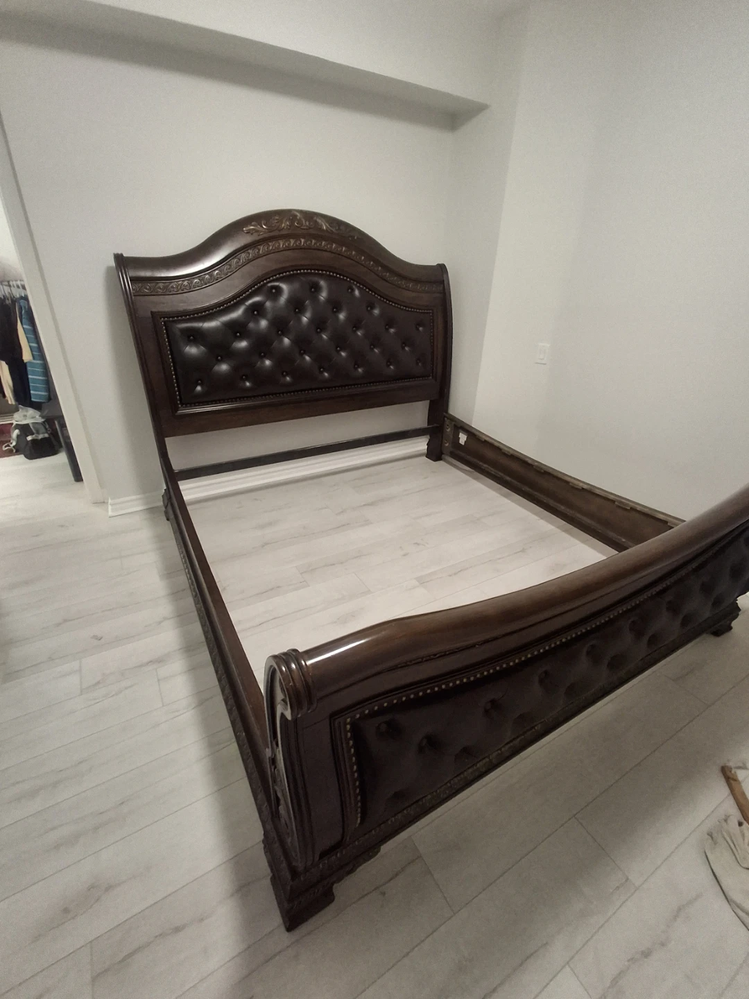 Dark Brown Tufted Sleigh Bed Frame - photo 2