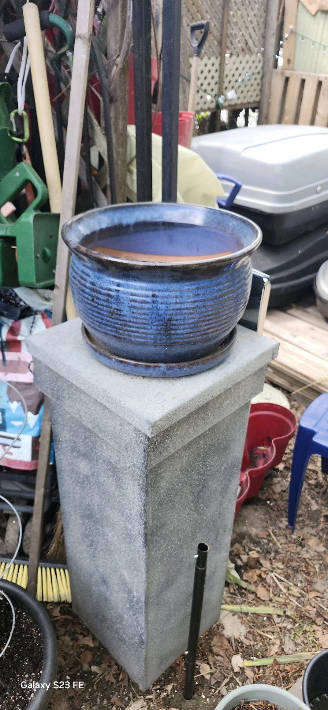 Blue Glazed Ceramic Planter with Saucer