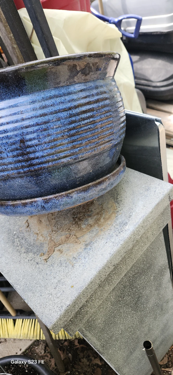 Blue Glazed Ceramic Planter with Saucer - photo 4