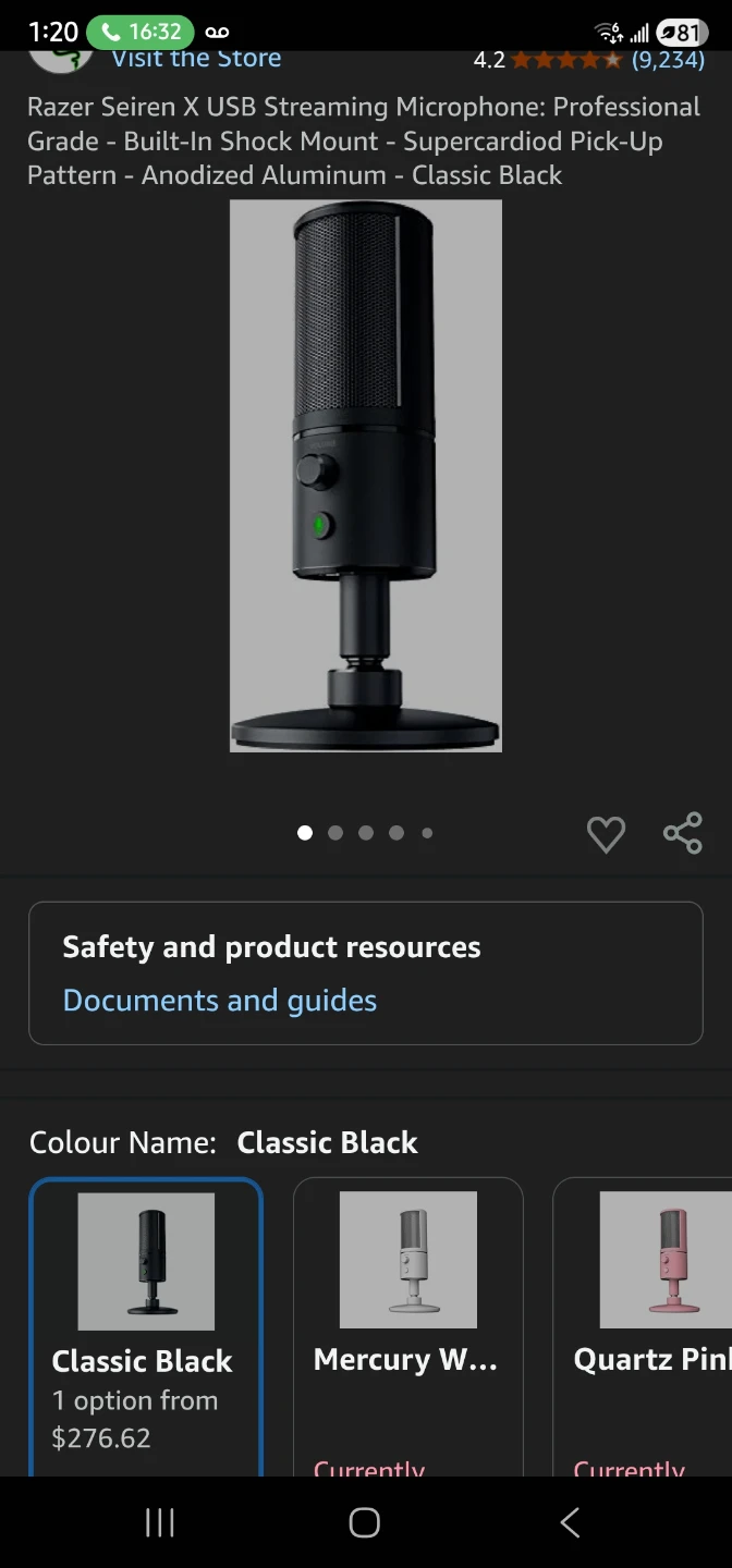 Razer Seiren X USB Streaming Microphone - Classic Black