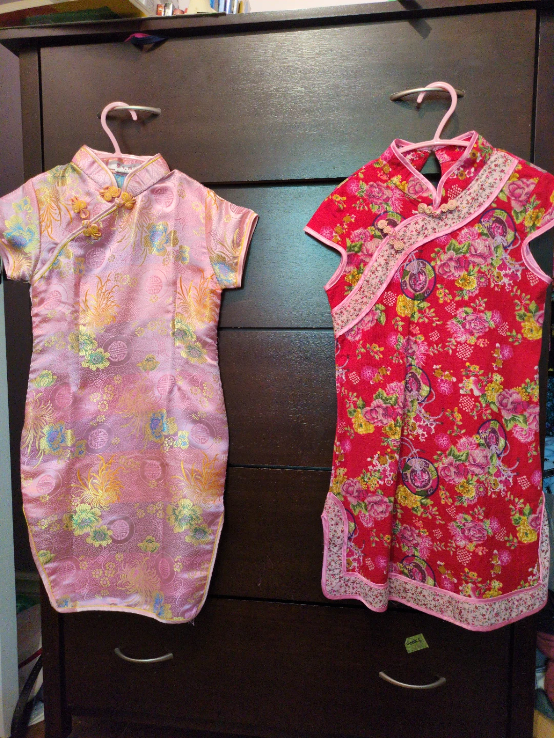Size 6: Two Kids Qipao Dresses - Pink and Red Floral