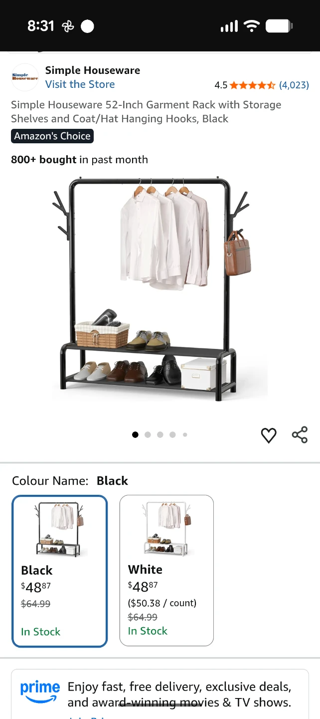 Simple Houseware Garment Rack with Storage Shelves - Black