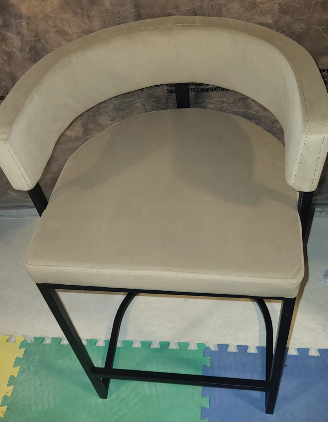 Tan Suede Bar Stool with Black Metal Frame