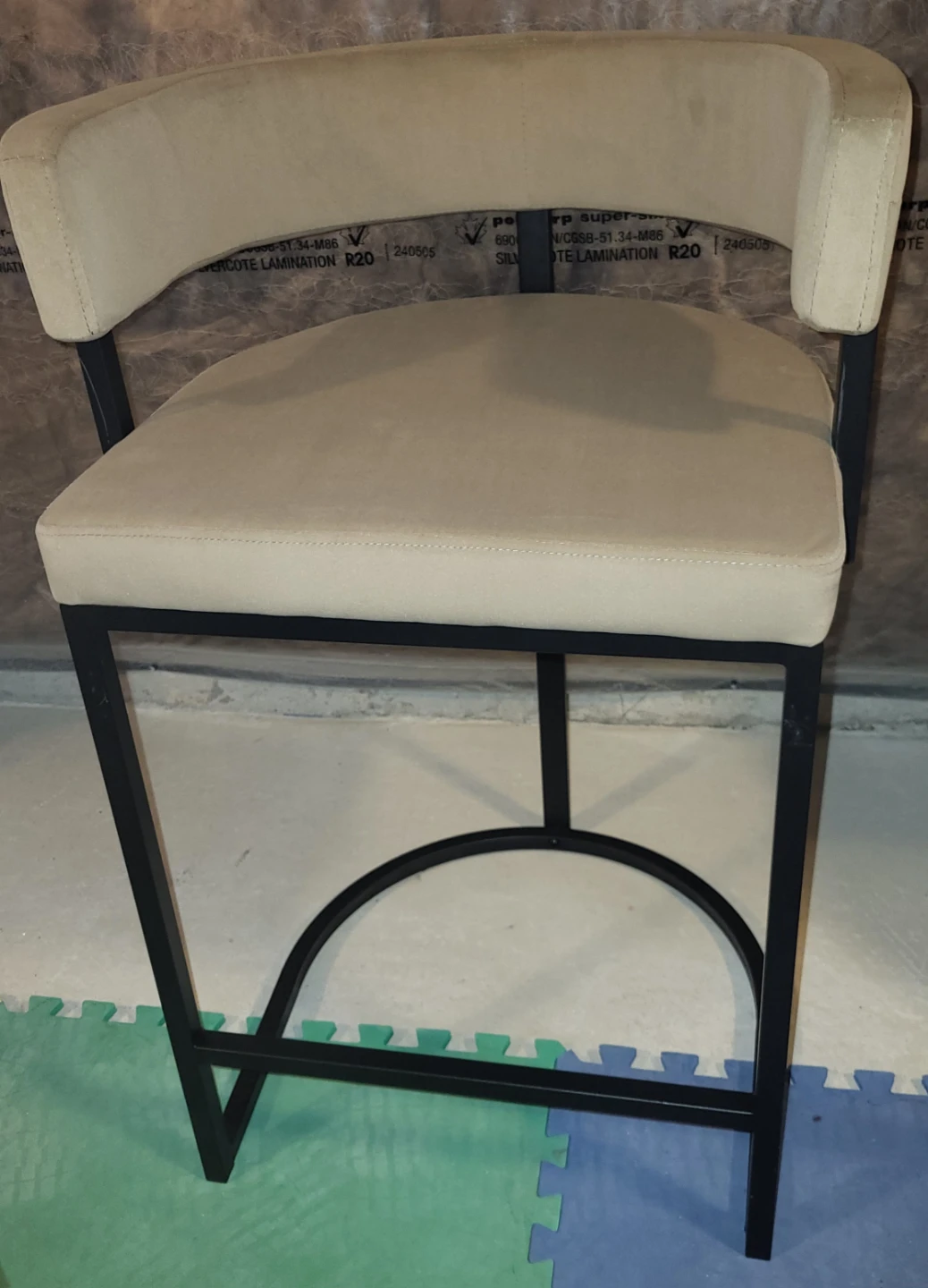 Tan Suede Bar Stool with Black Metal Frame - photo 2
