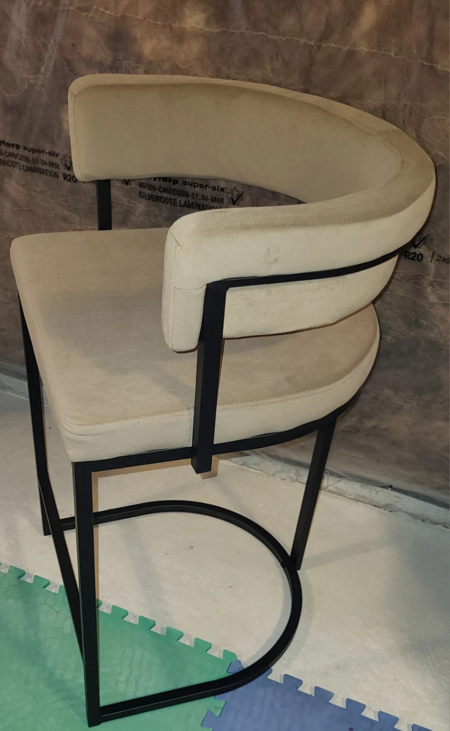 Tan Suede Bar Stool with Black Metal Frame - photo 3
