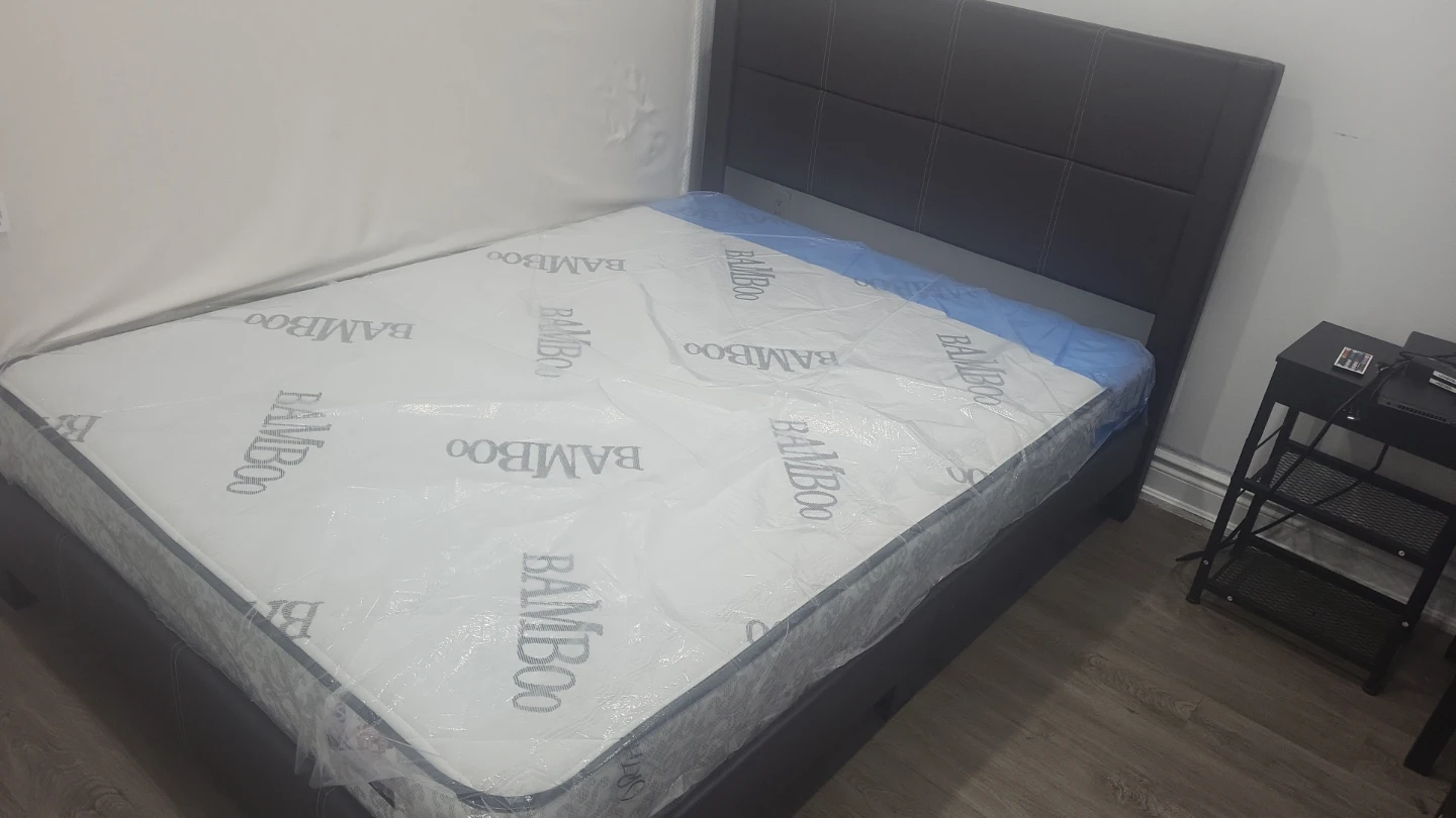 Bamboo Mattress with Dark Brown Faux Leather Bed Frame - photo 4