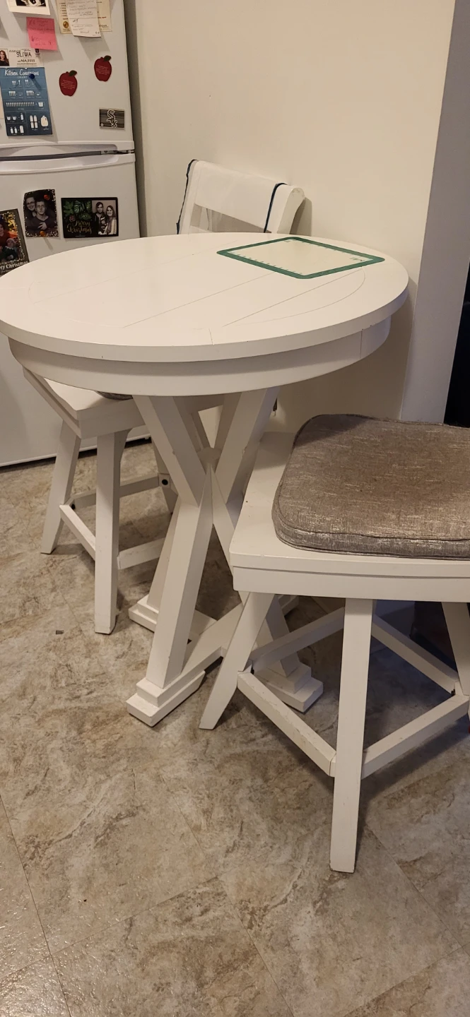 White Round Counter Height Dining Table with 2 Stools