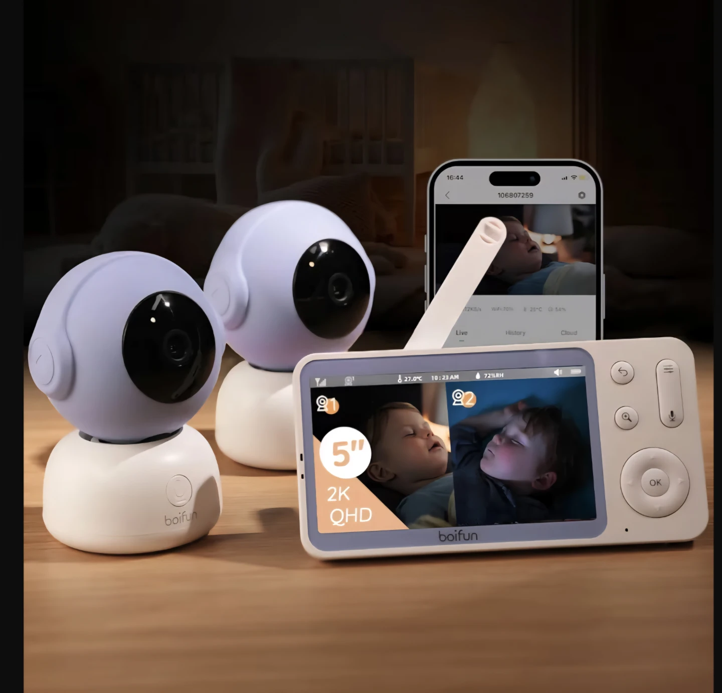 Boifun Baby Monitor with 5" 2K QHD Screen and 2 Cameras