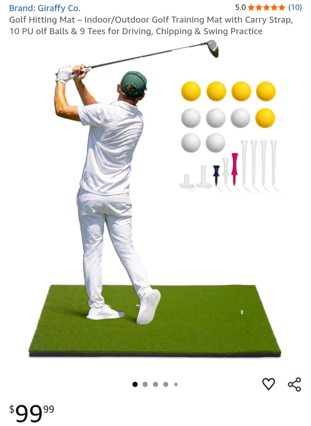 Golf Hitting Mat with Carry Strap, Balls & Tees