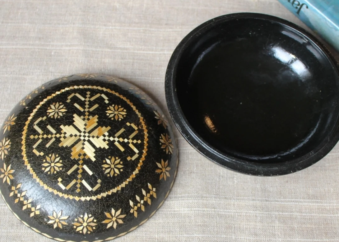 Decorative Round Trinket Box with Intricate Inlay - photo 3