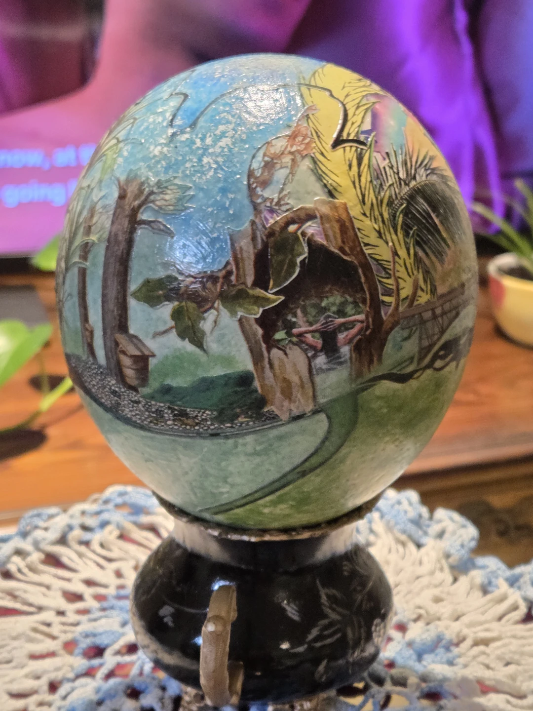 Handcrafted Large Ostrich Egg & Stand