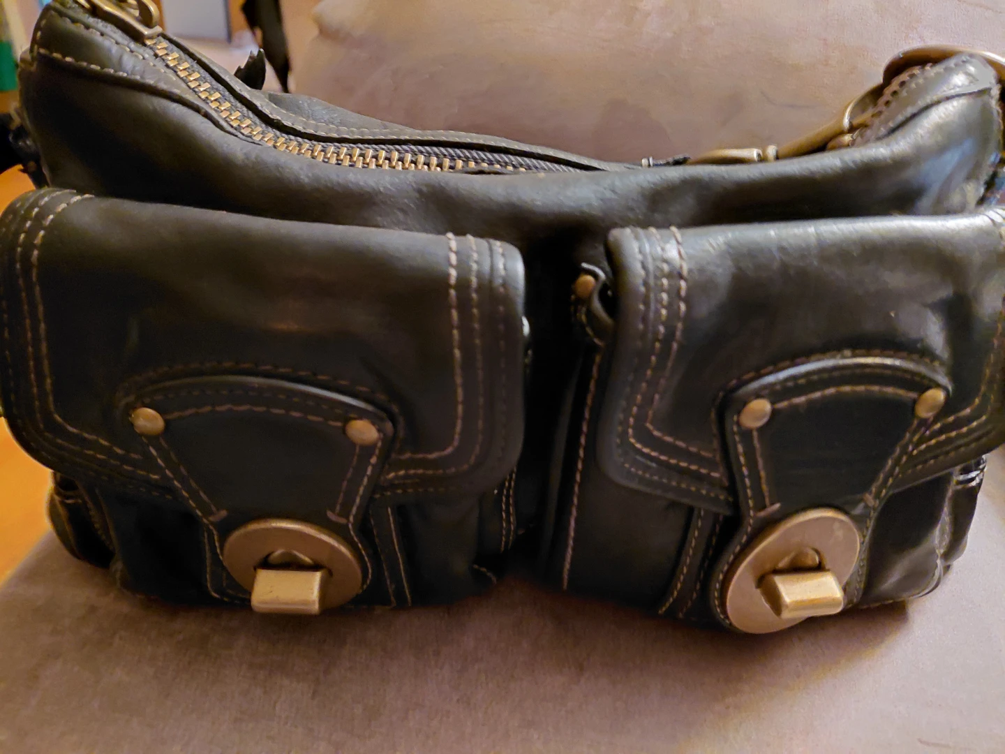 Retro Coach Leather Handbag with Front Flap Pockets - photo 4