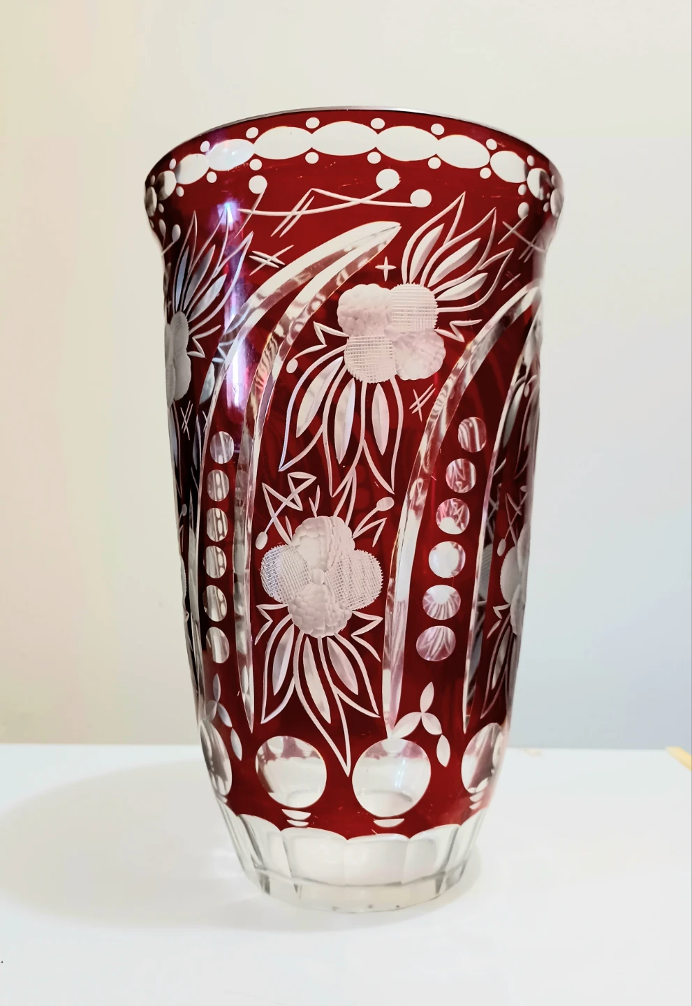 Unique 10.50" Egermann Bohemian Intricate Hand Cut Crystal Vase