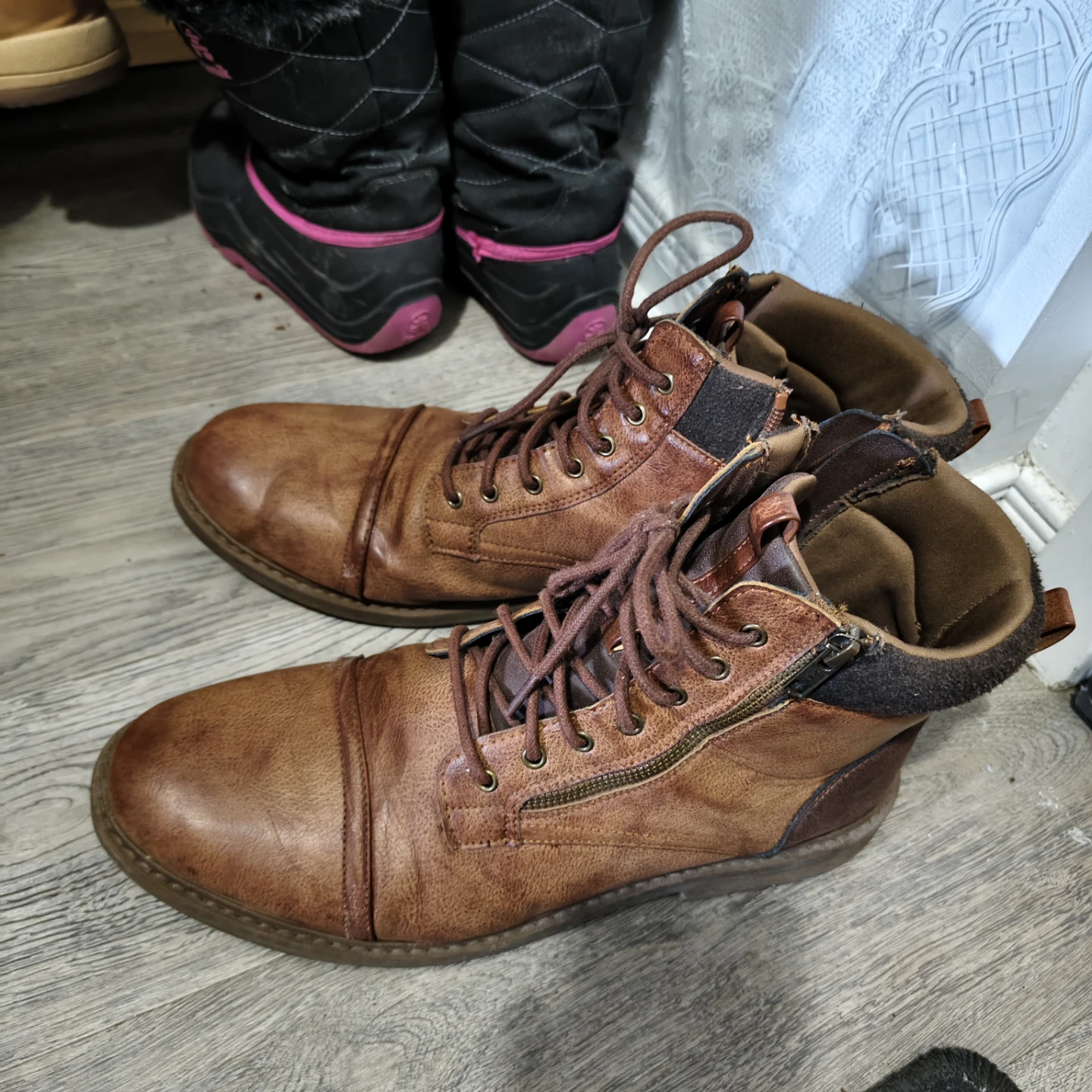 13 US Men's Shoes Brown Faux Leather Lace-Up Boots Size 13 - photo 2