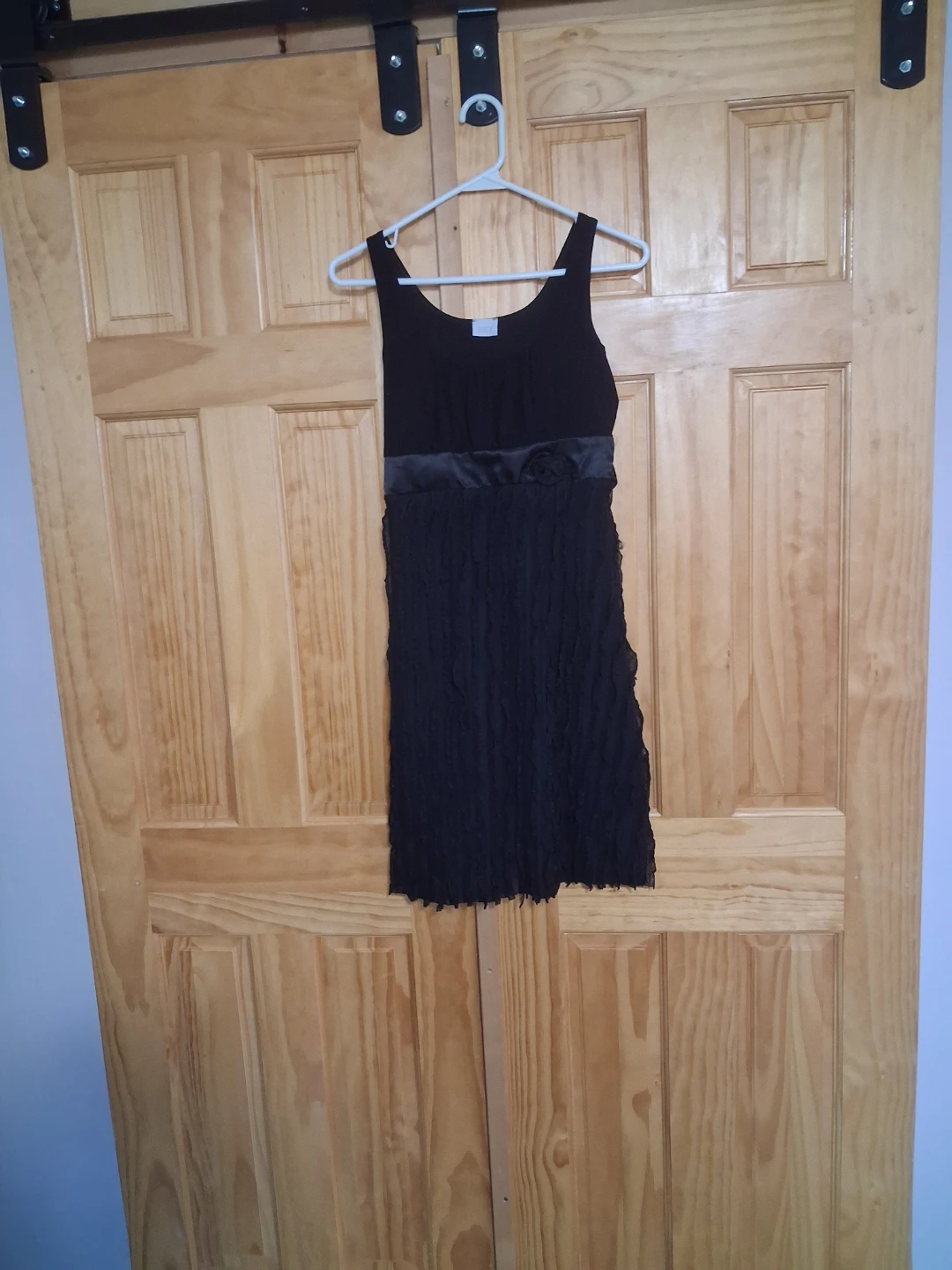 Black Ruched Dress with Satin Waistband
