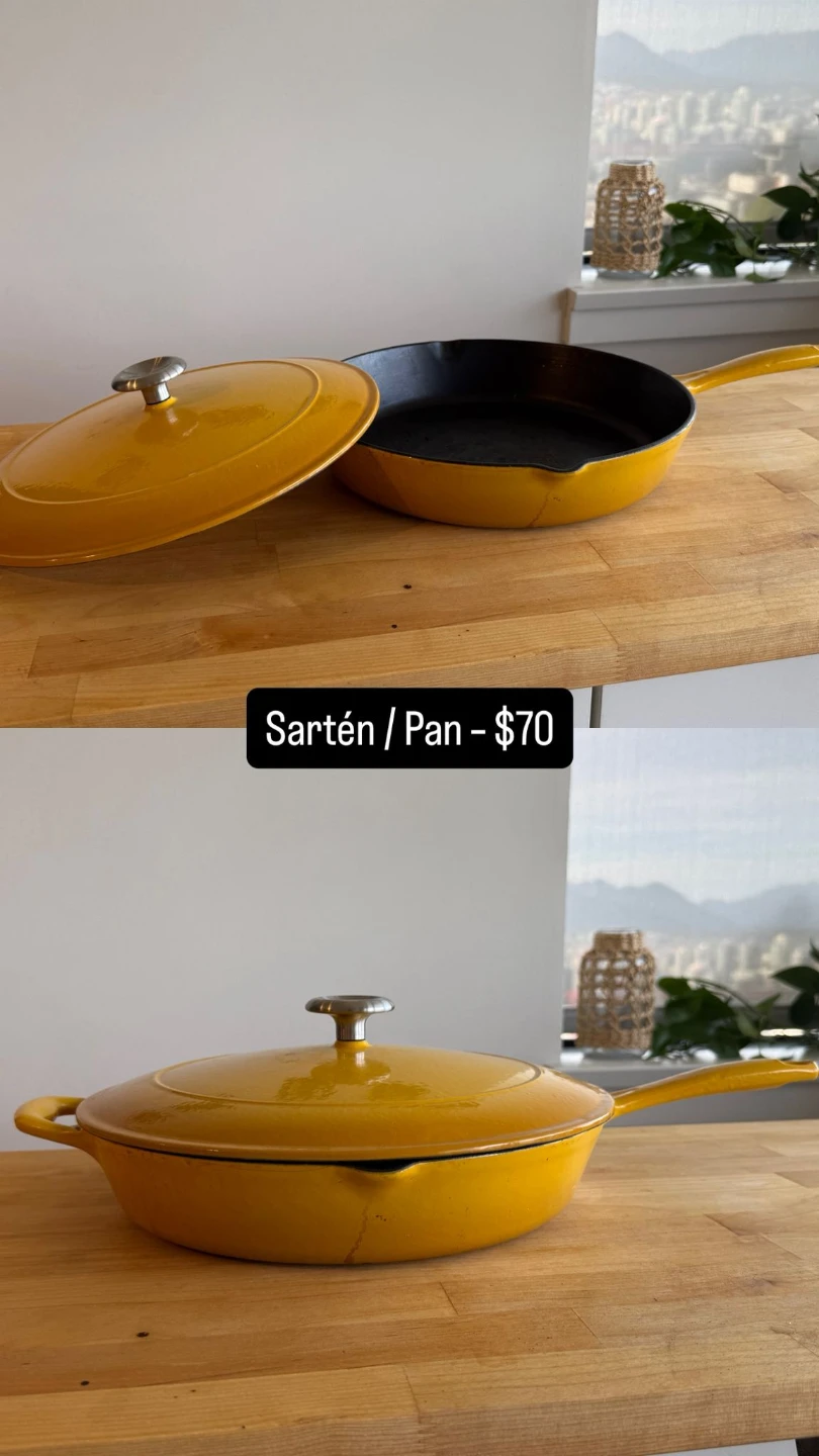 Yellow Cast Iron Sauté Pan with Lid