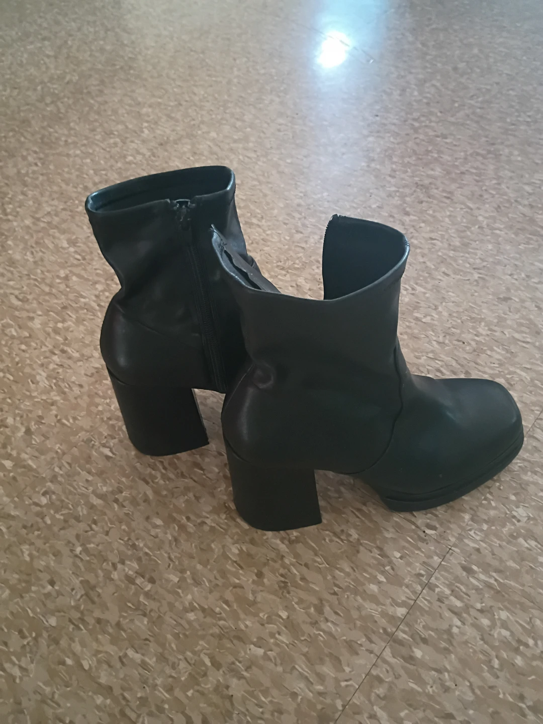 Black Faux Leather Ankle Boots
