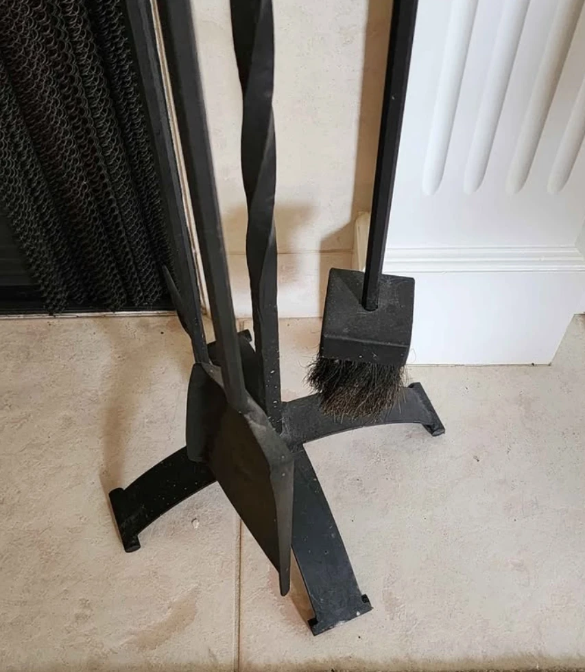 Black Wrought Iron Fireplace Tool Set with Brass Accents - photo 3
