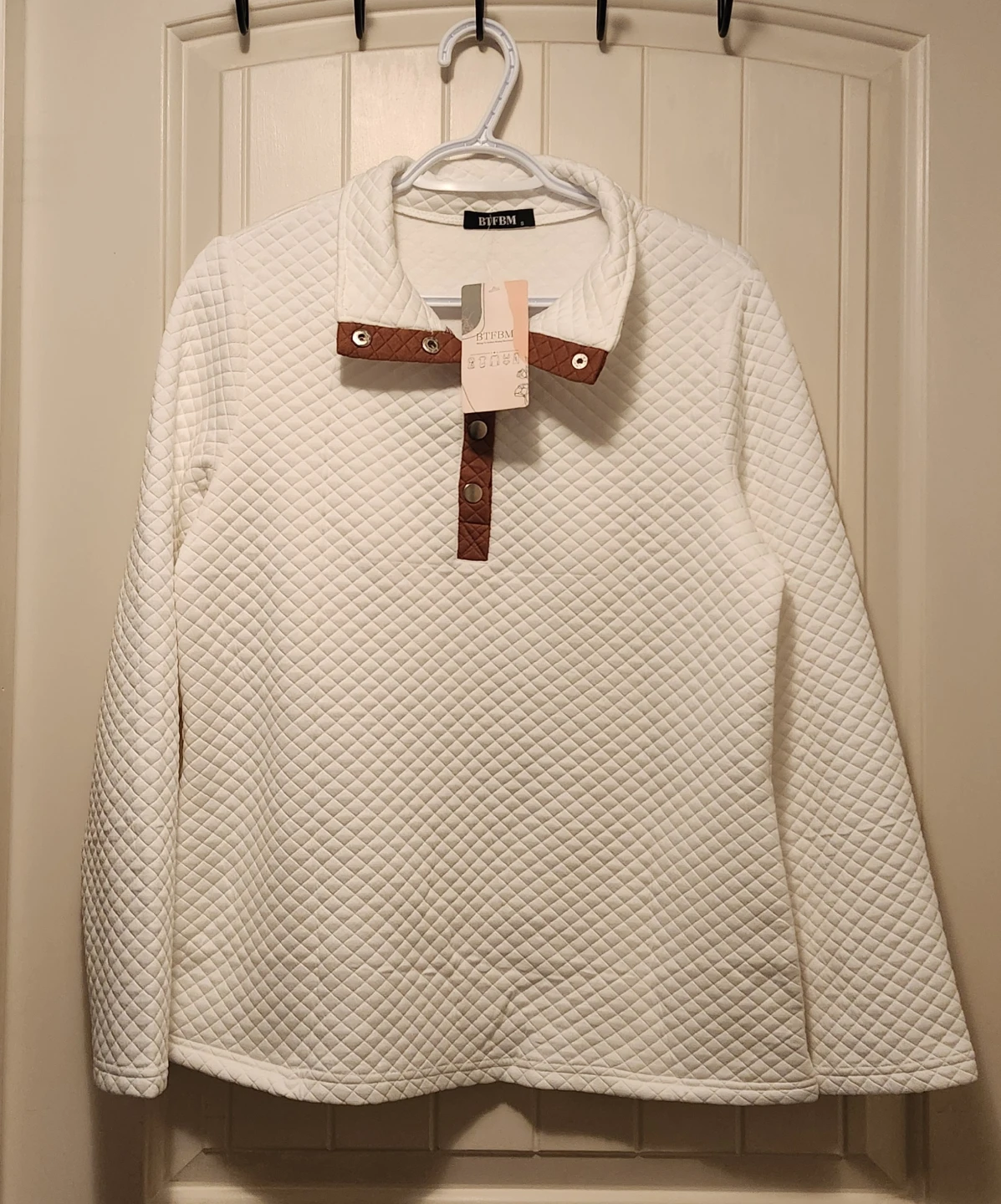 BTFBM White Quilted Snap Neck Sweatshirt Size S