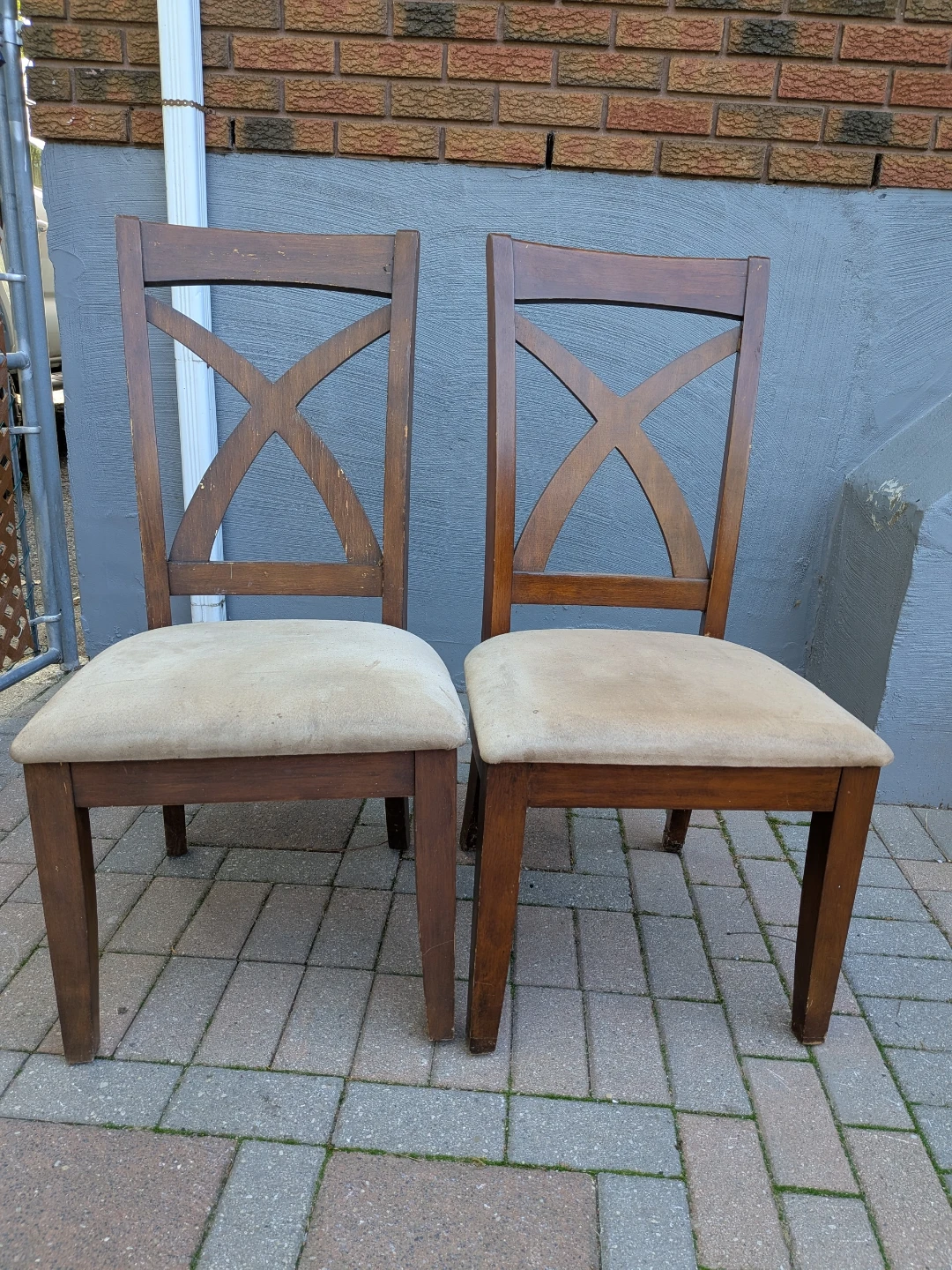 Wooden Dining Chairs with Upholstered Seats - Set of 2