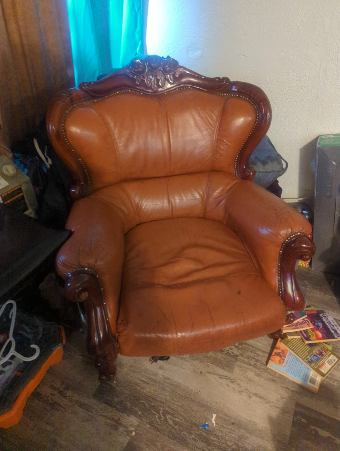 Vintage Brown Leather Accent Chair