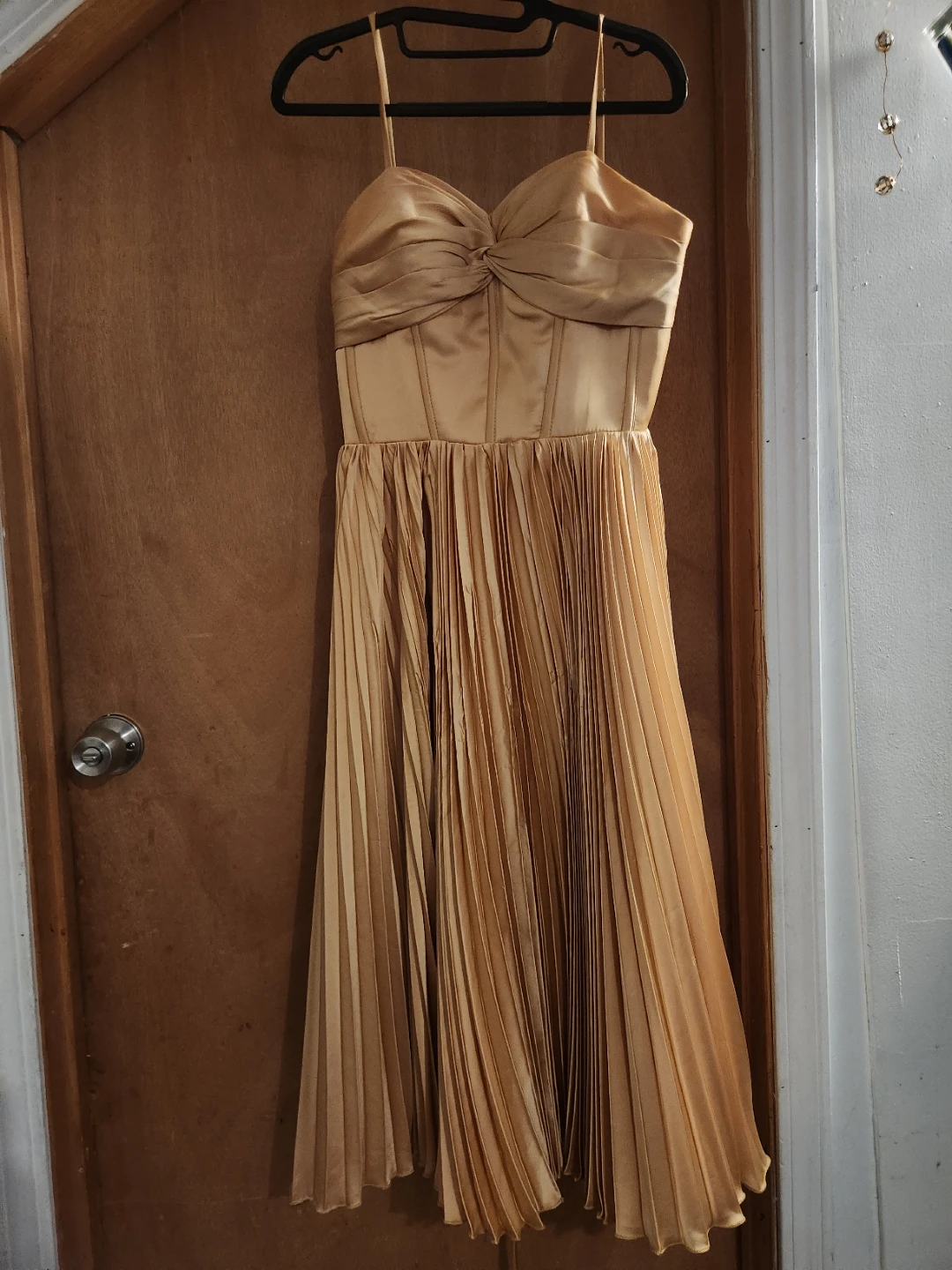 Gold Strapless Pleated Midi Dress - photo 3
