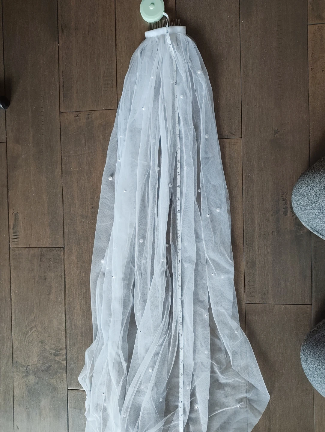 Fingertip White Pearl Wedding Veil - photo 2