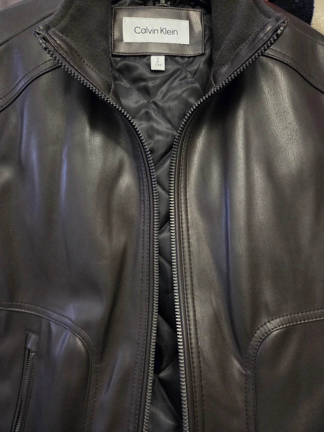 Calvin Klein Men's Faux Leather Bomber Jacket - Size S/Med - photo 3