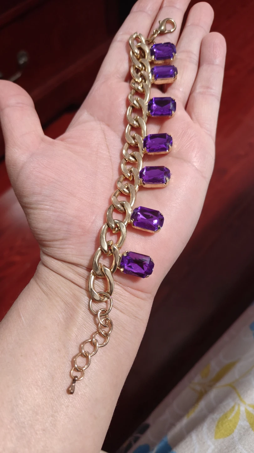 Gold Tone Chain Bracelet with Purple Gems - photo 4