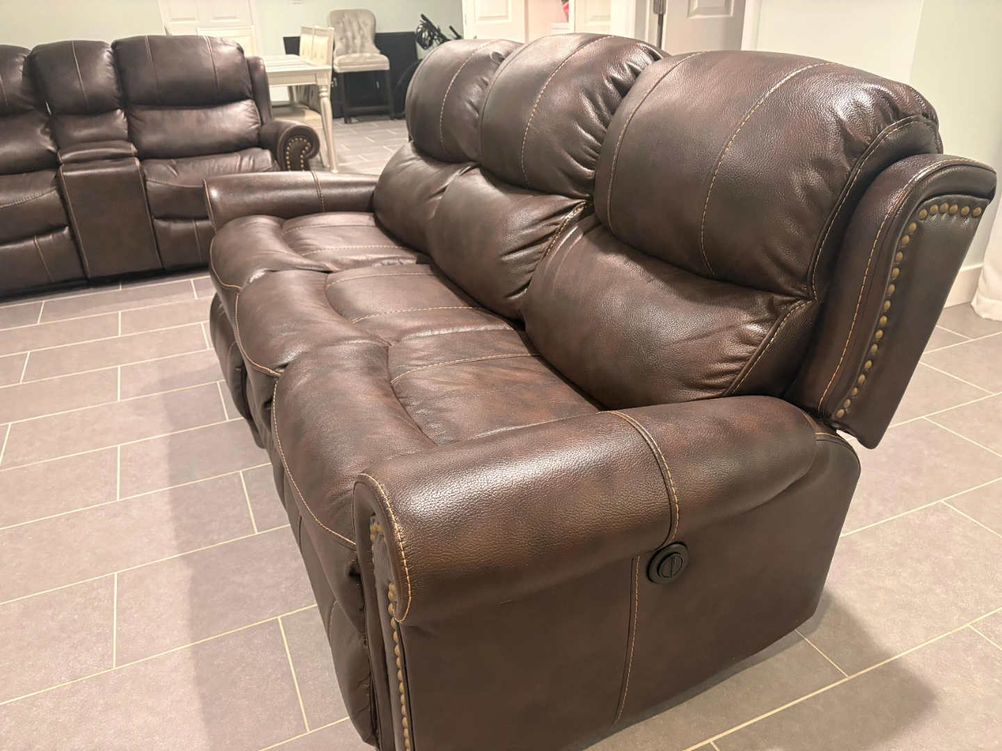 Brown Faux Leather Reclining Loveseat with Cup Holders - photo 4