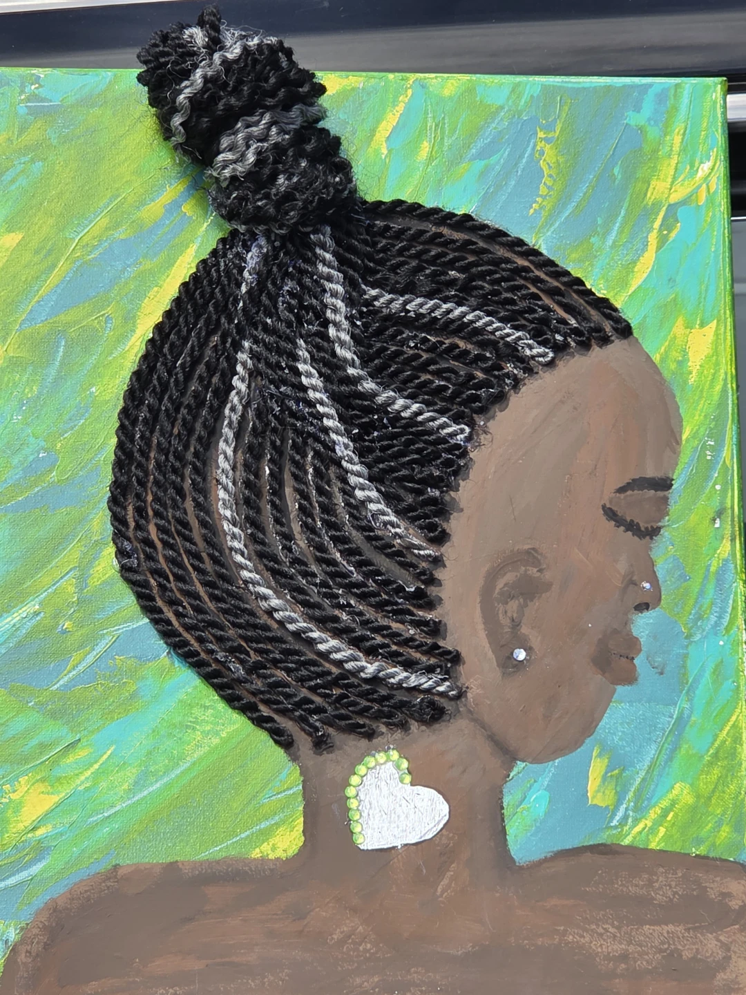 Textured Art Painting of Woman with Braids