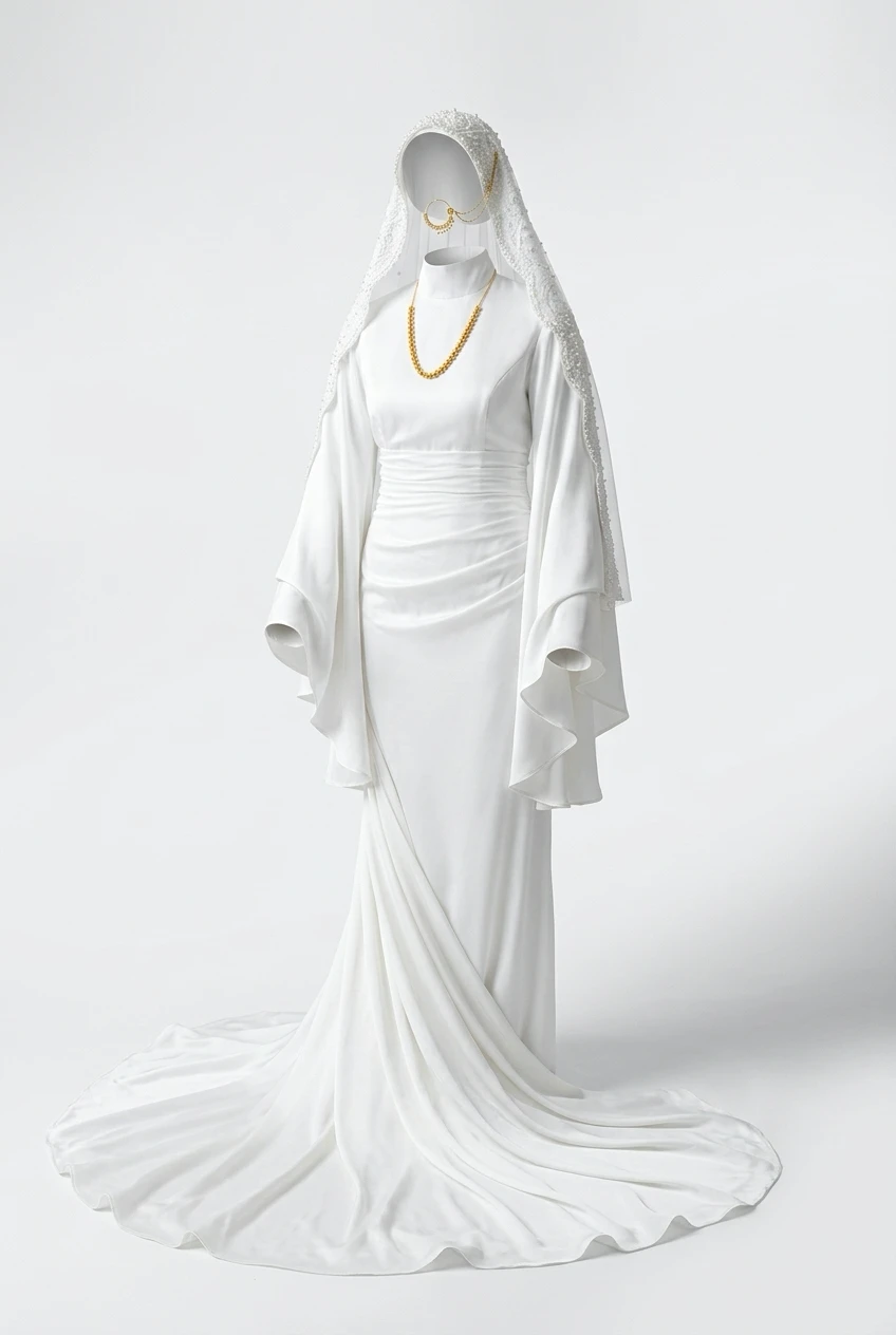 Elegant White Evening Gown with Bell Sleeves - photo 3
